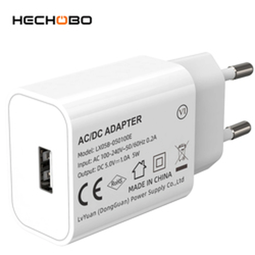A 5V USB wall charger is a type of power adapter that converts AC voltage from a wall outlet into 5V DC voltage to power USB devices. It typically has a standard AC plug that can be connected to a wall outlet and a USB Type-A port for charging.